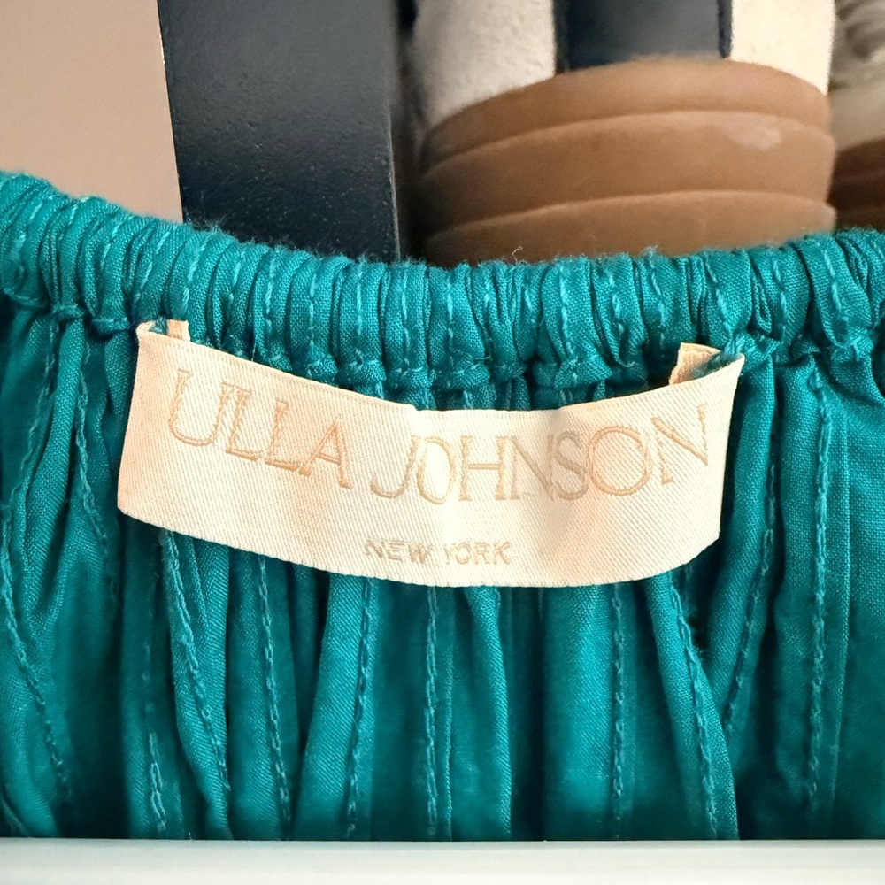 Ulla Johnson Teal Puff-Sleeve V-Neck Blouse - Picture 3 of 4